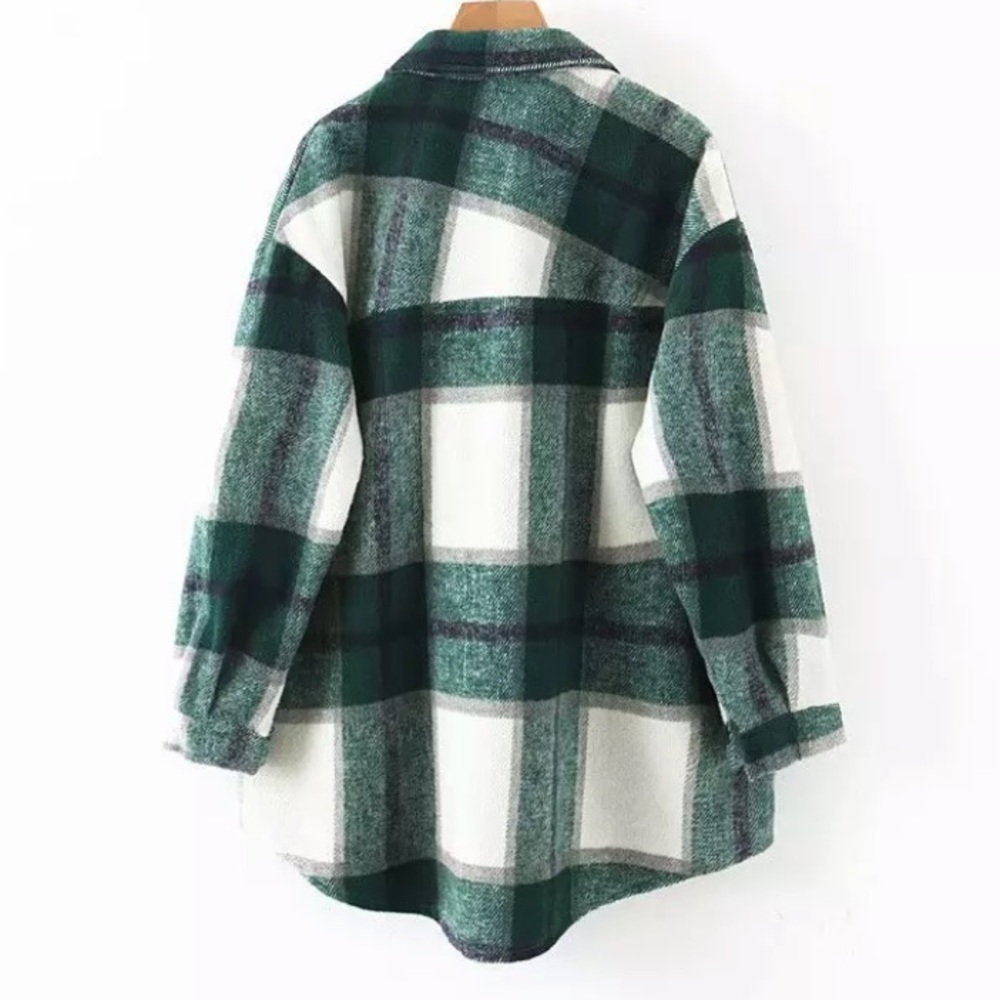 SOLD OUT Green Plaid Oversized Flannel Shacket Shirt Jacket - Picture 5 of 12